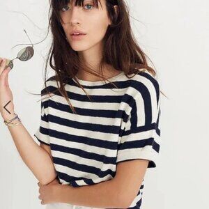 NWOT Madewell Boxy Lightweight Sweater Tee in Kelley Stripe Navy White - Large